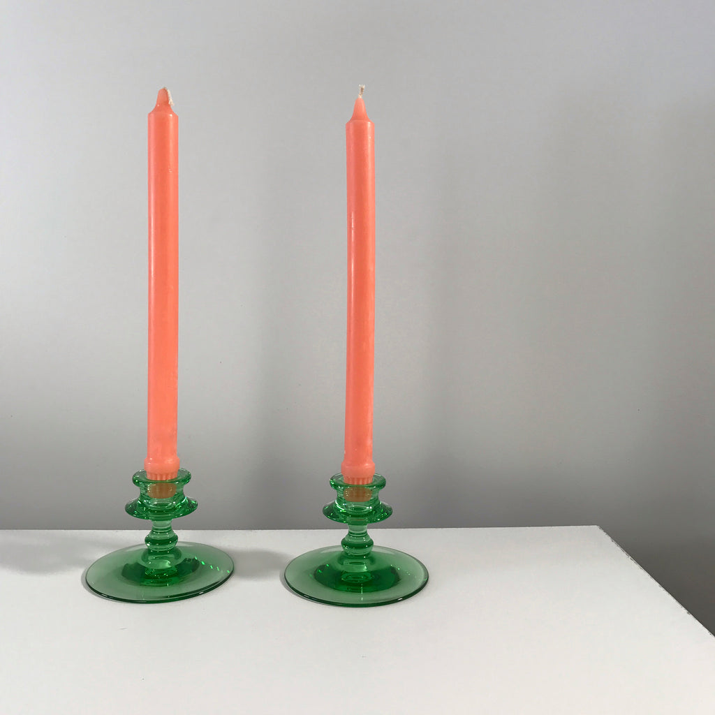 Set of Green Depression Glass Candle Holders