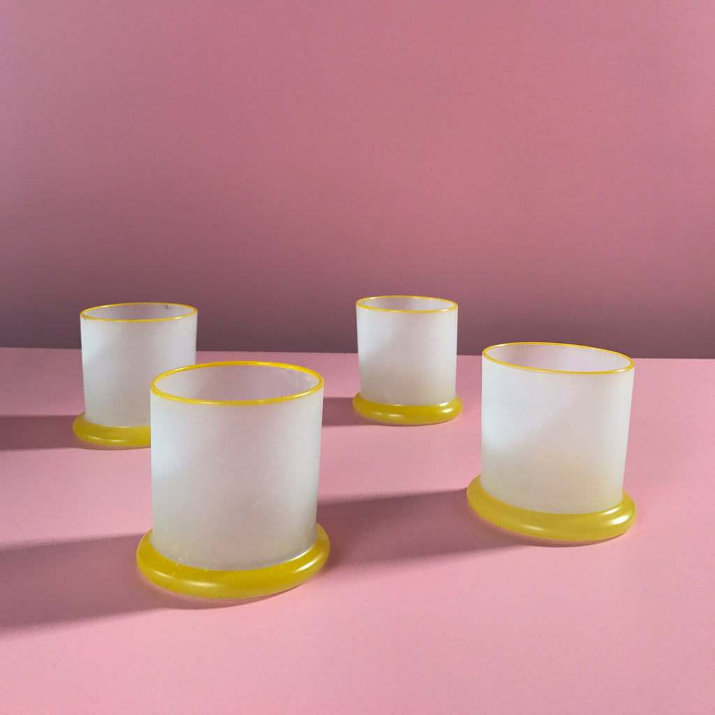 S/4 Frosted White & Yellow Lowball Glasses