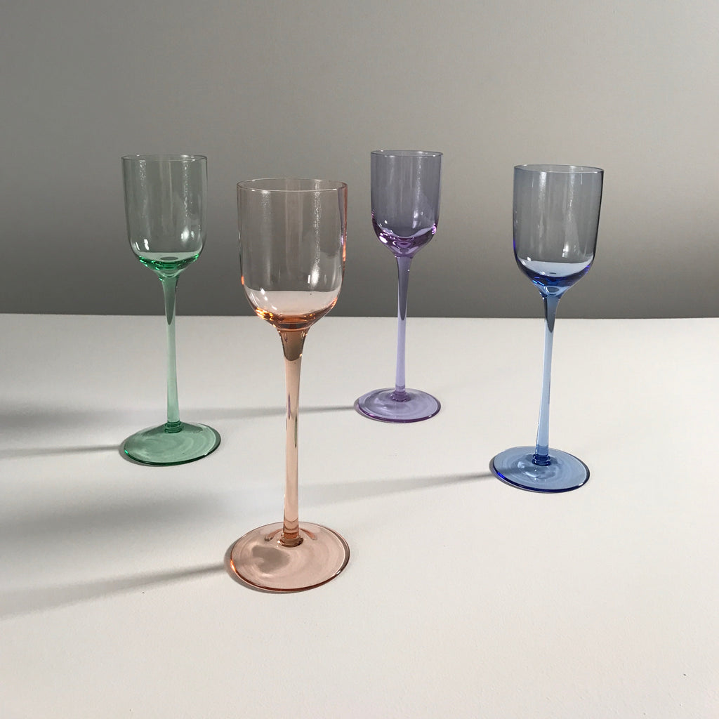 S/4 '60s Long Stemmed Colorful Cordial Glasses