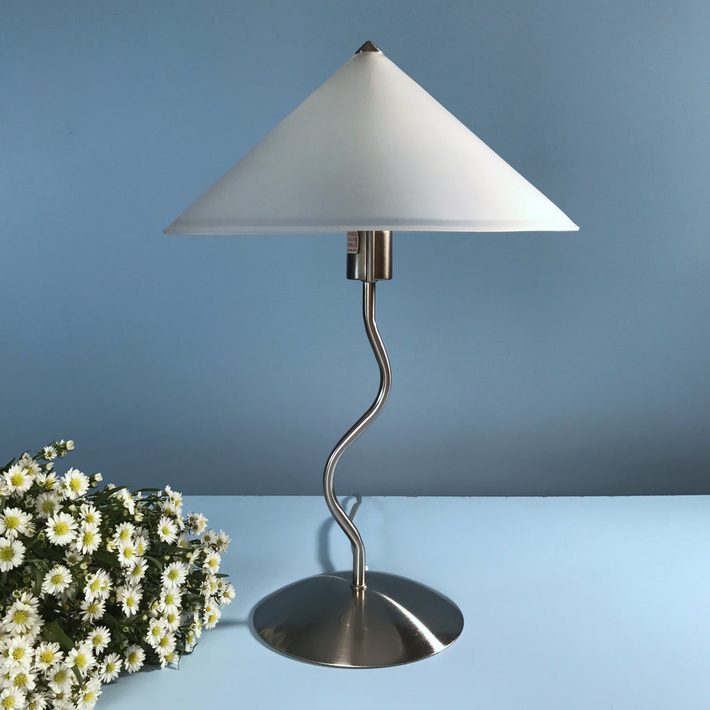 '90s Wavy Touch Lamp with Frosted Glass Shade