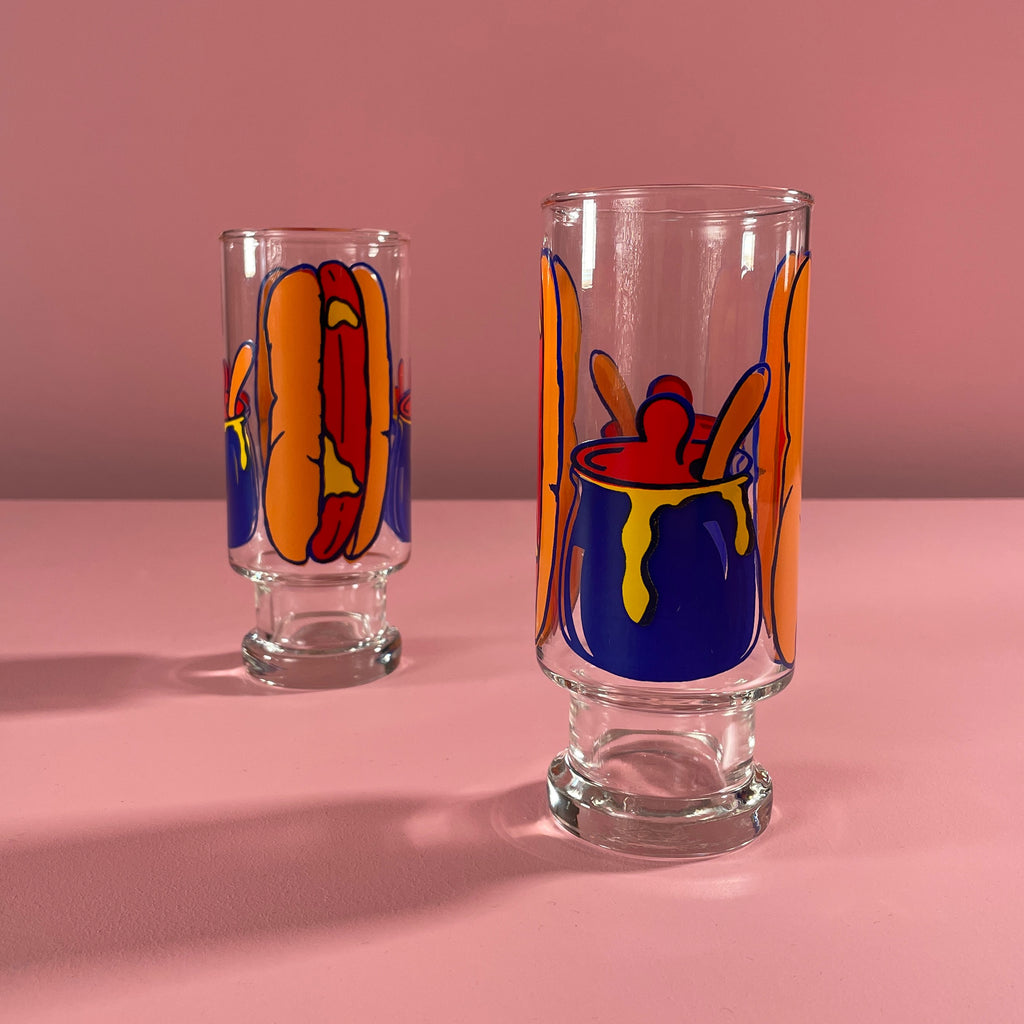 S/2 Hot Dog & Mustard Glassware