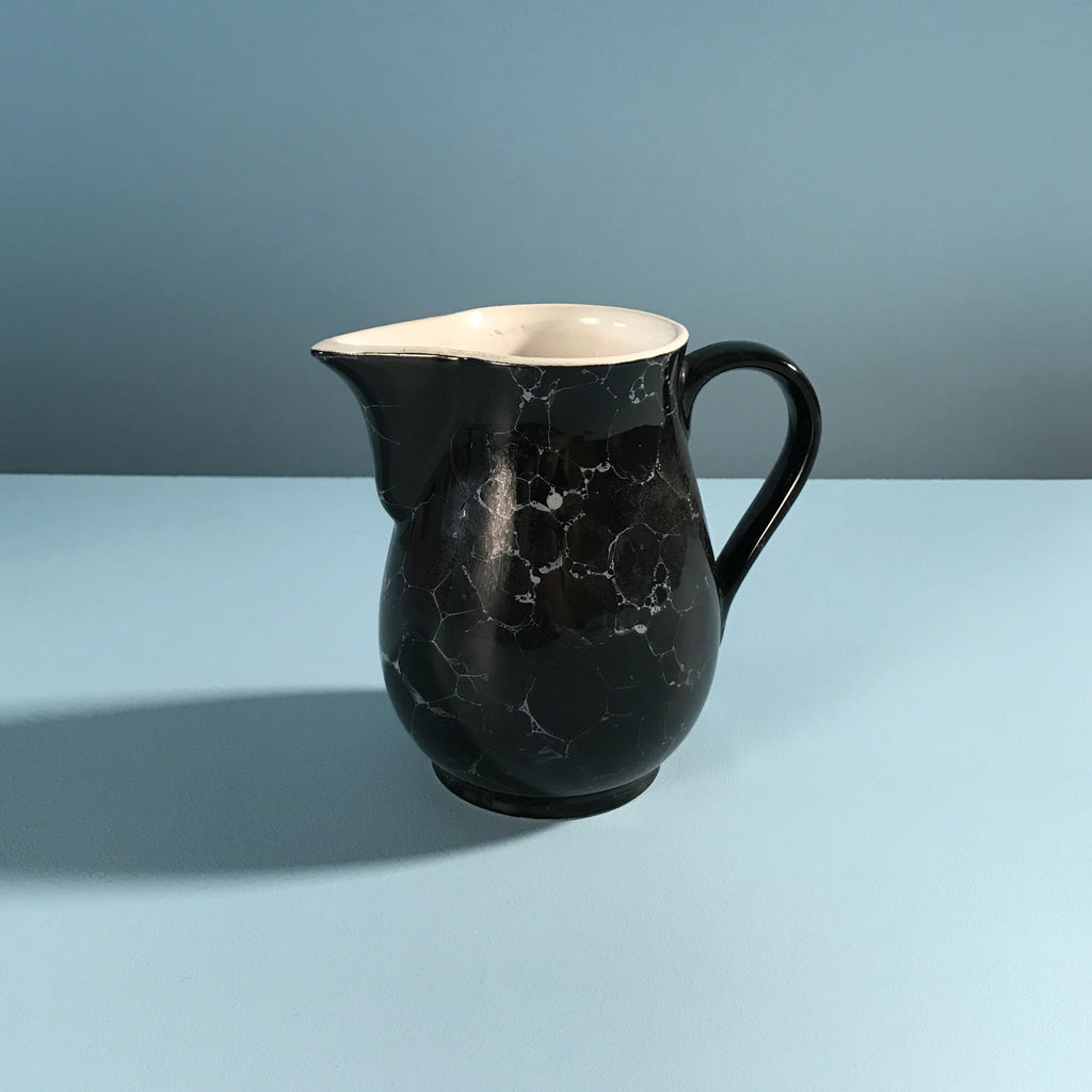 '80s Japanese Black & White Bubble Glaze Pitcher